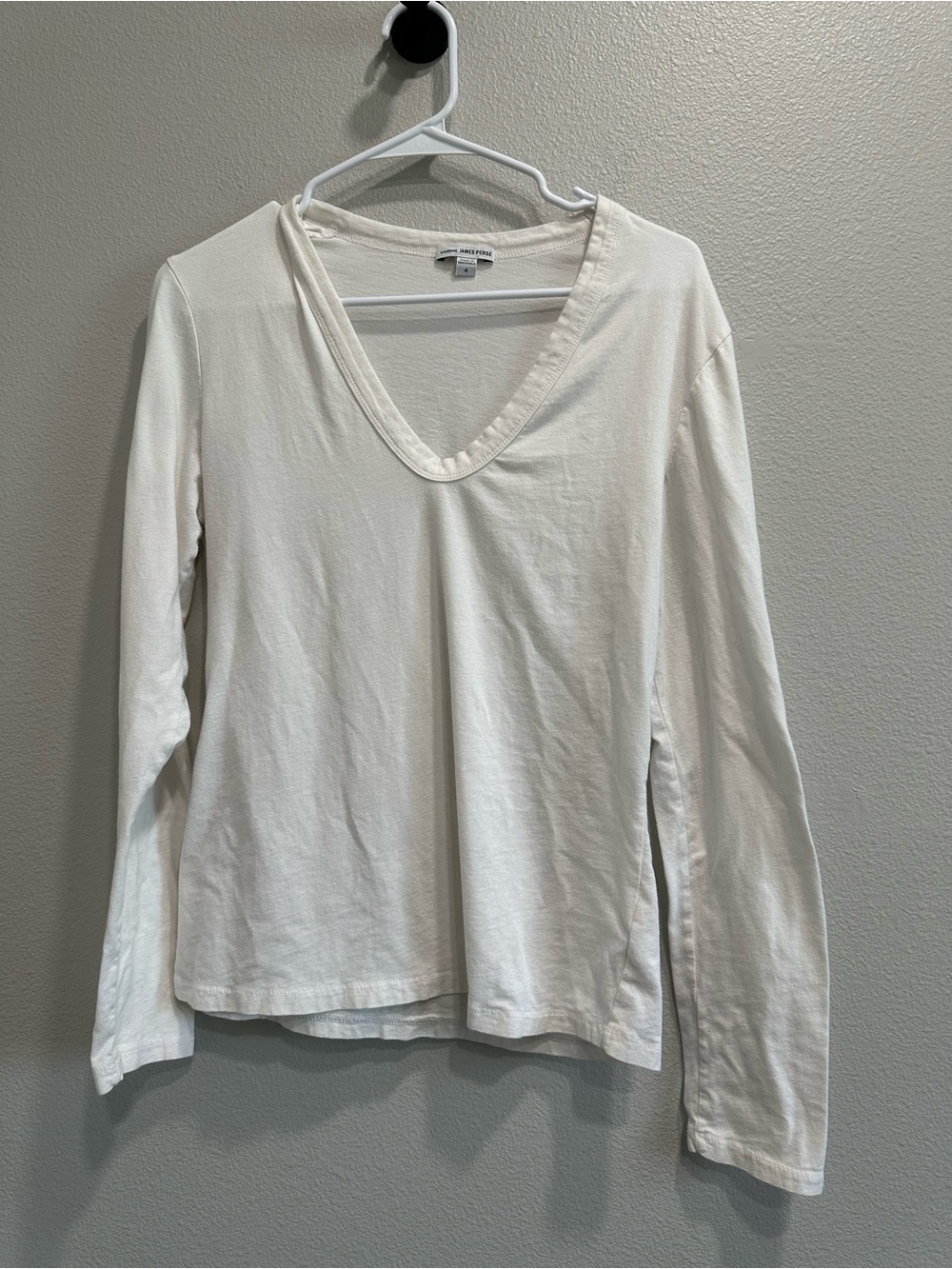 Standard James Perse size 4 Women’s white V-Neck Long Sleeve Top,cotton blend
